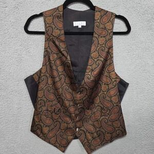Vintage Burma Bibas Mens Dress Vest Medium Black Coper Paisley 100% Silk